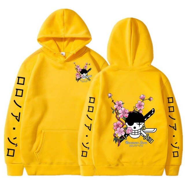 sweatshirt one piece roronoa zoro cherry tree jaune