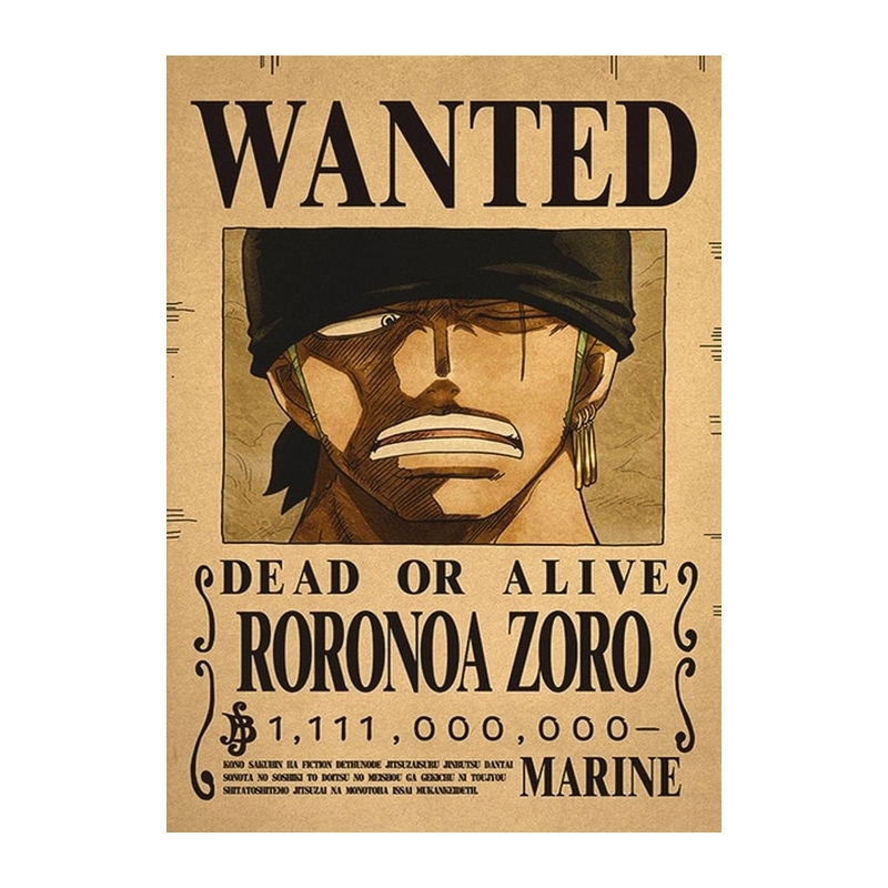 Affiche Wanted One Piece Roronoa Zoro 2