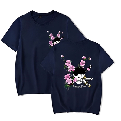 t shirt one piece zoro cherry tree flower bleu marine