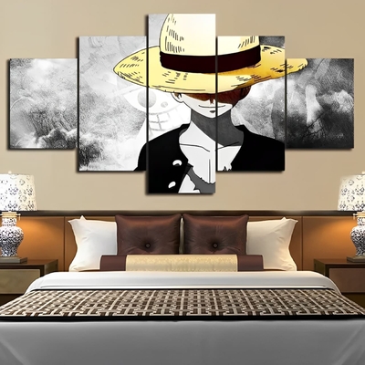 tableau toile one piece 5 parties luffy chapeau paille 1