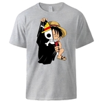t shirt one piece monkey luffy flag gris