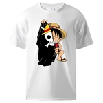 t shirt one piece monkey luffy flag blanc