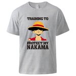 t shirt one piece protect nakama luffy gris