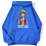 sweatshirt hoodie one piece luffy want you bleu
