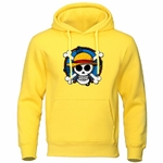 sweatshirt hoodie one piece skull strawhat jaune