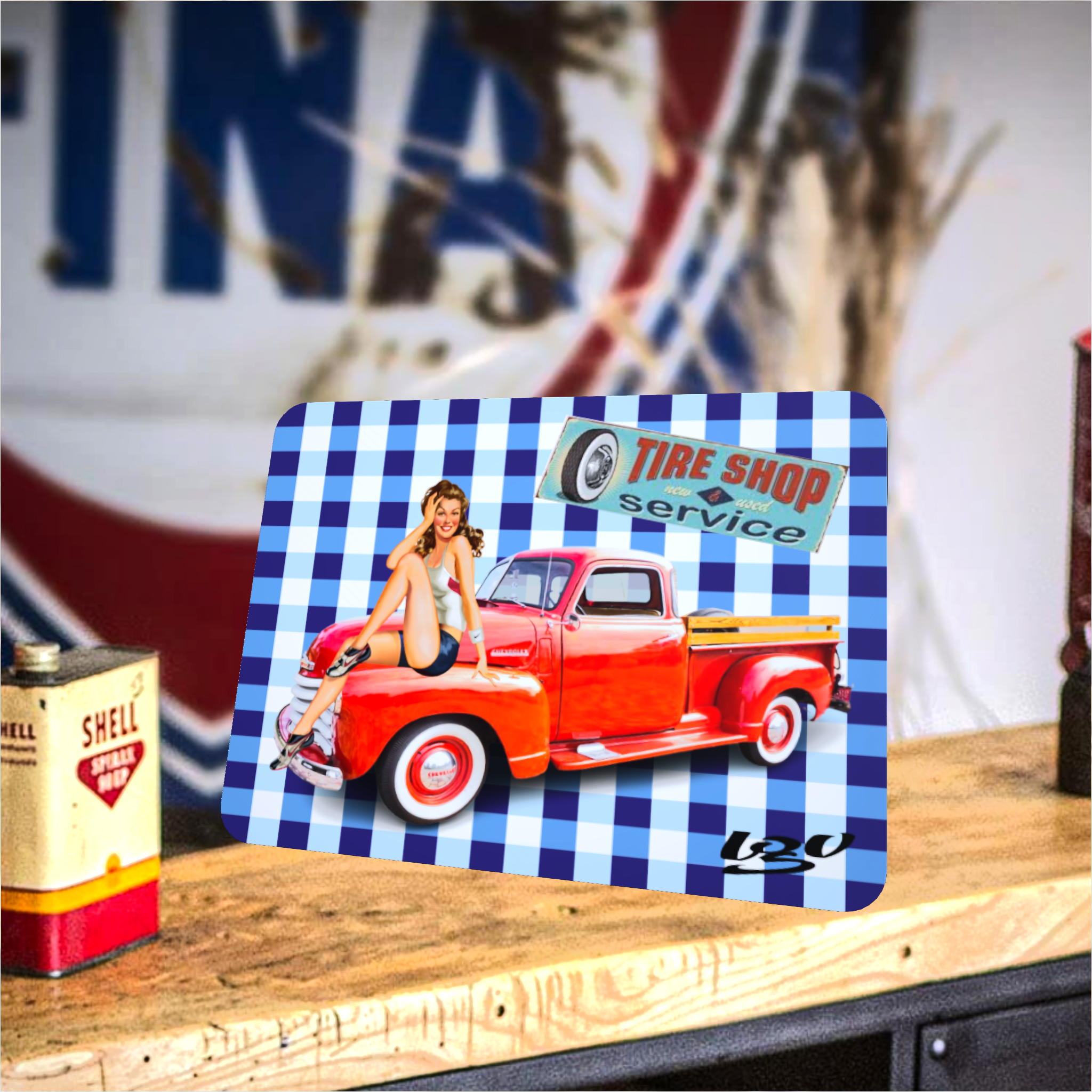 tapis de souris vintage garage