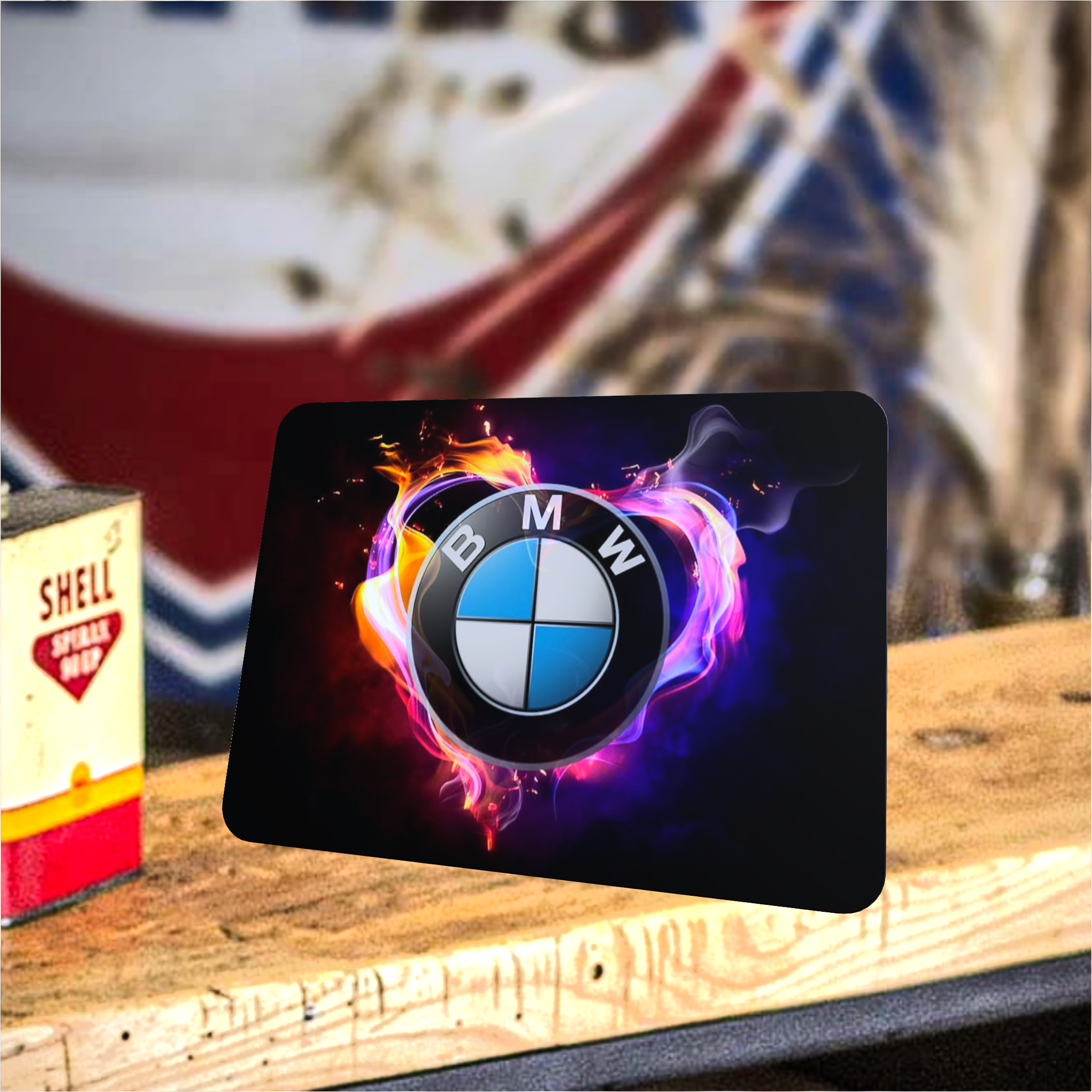 tapis de souris bmw logo flammes