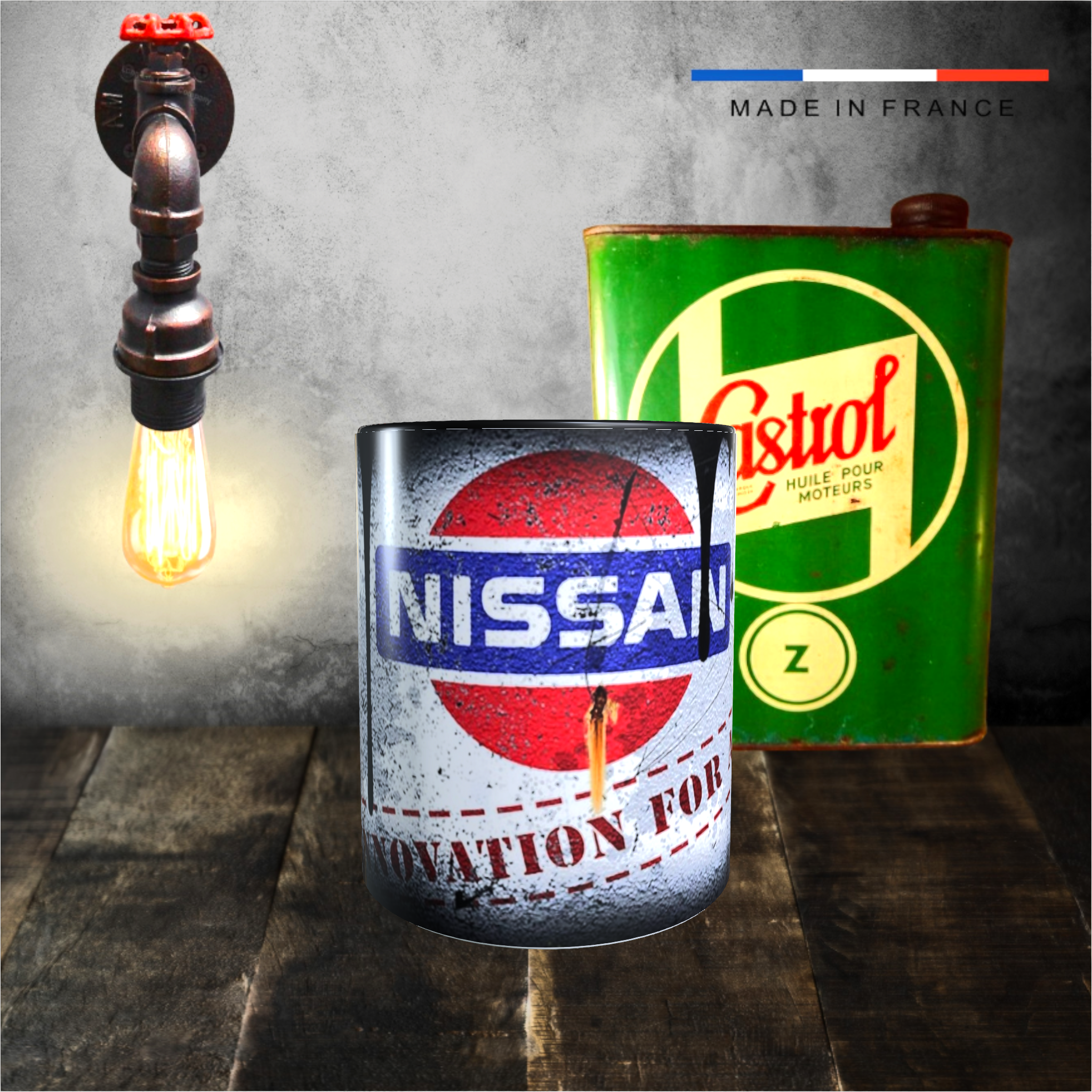 mug nissan logo bidon dhuile
