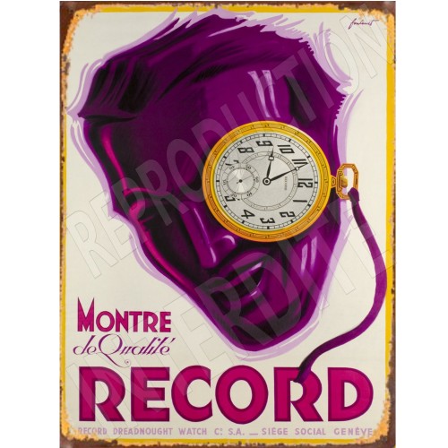 plaque métal publicitaire montre record 15x20
