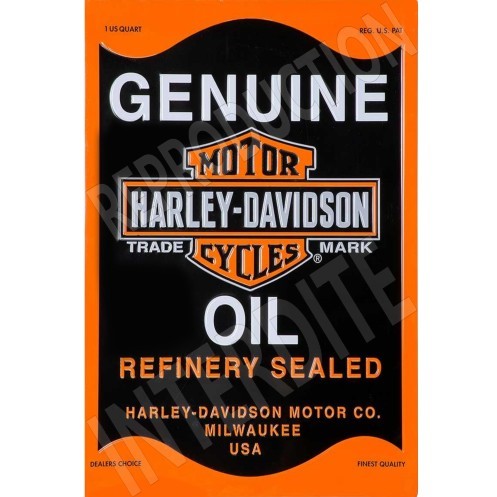 plaque métal harley davidson genuine oil 20x30