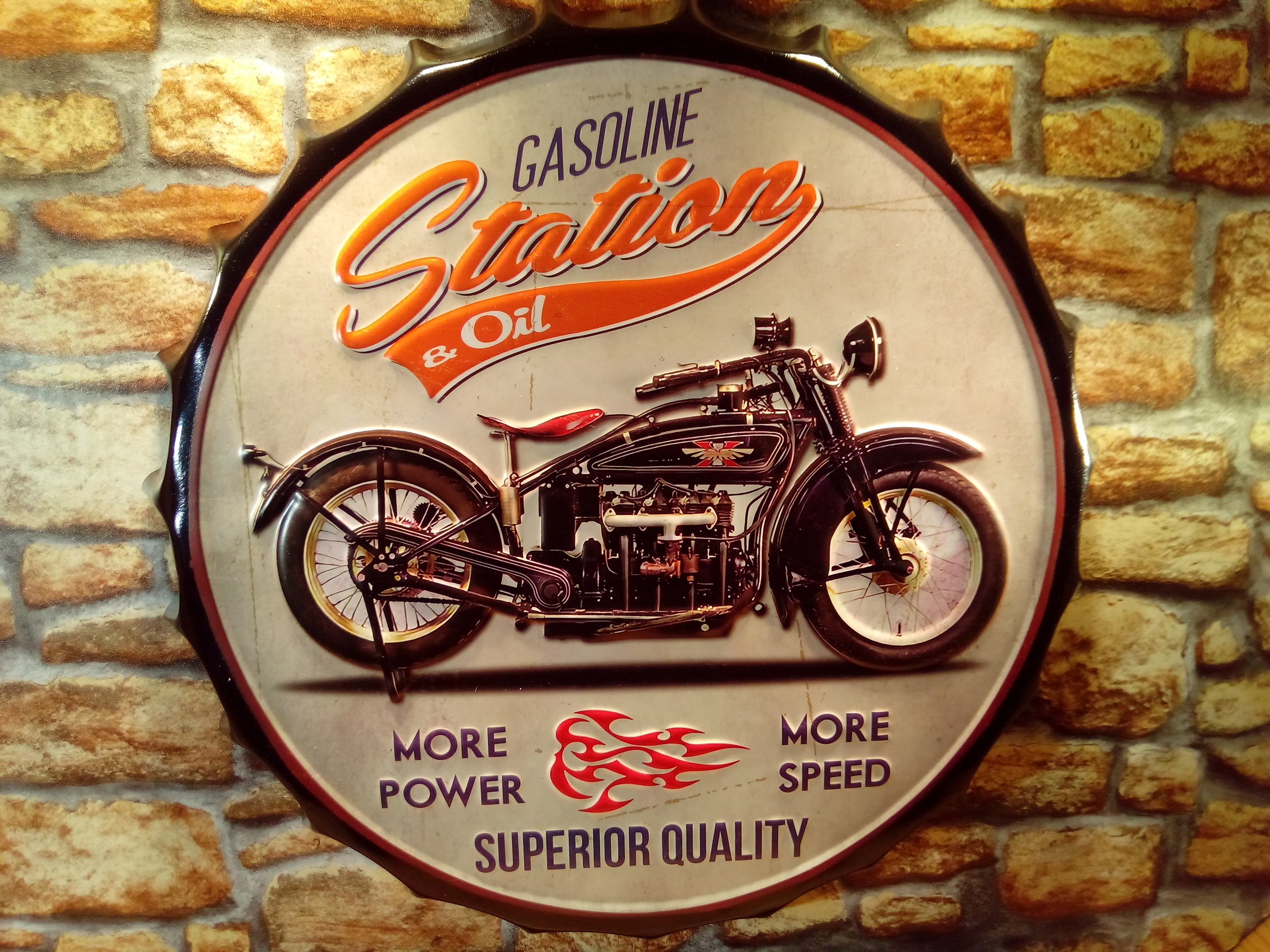 plaque métal déco moto station