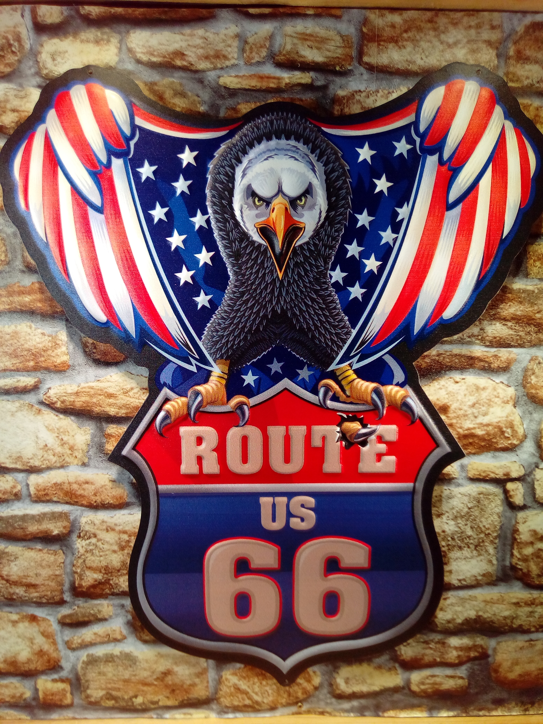 Plaque route 66 eagle flag