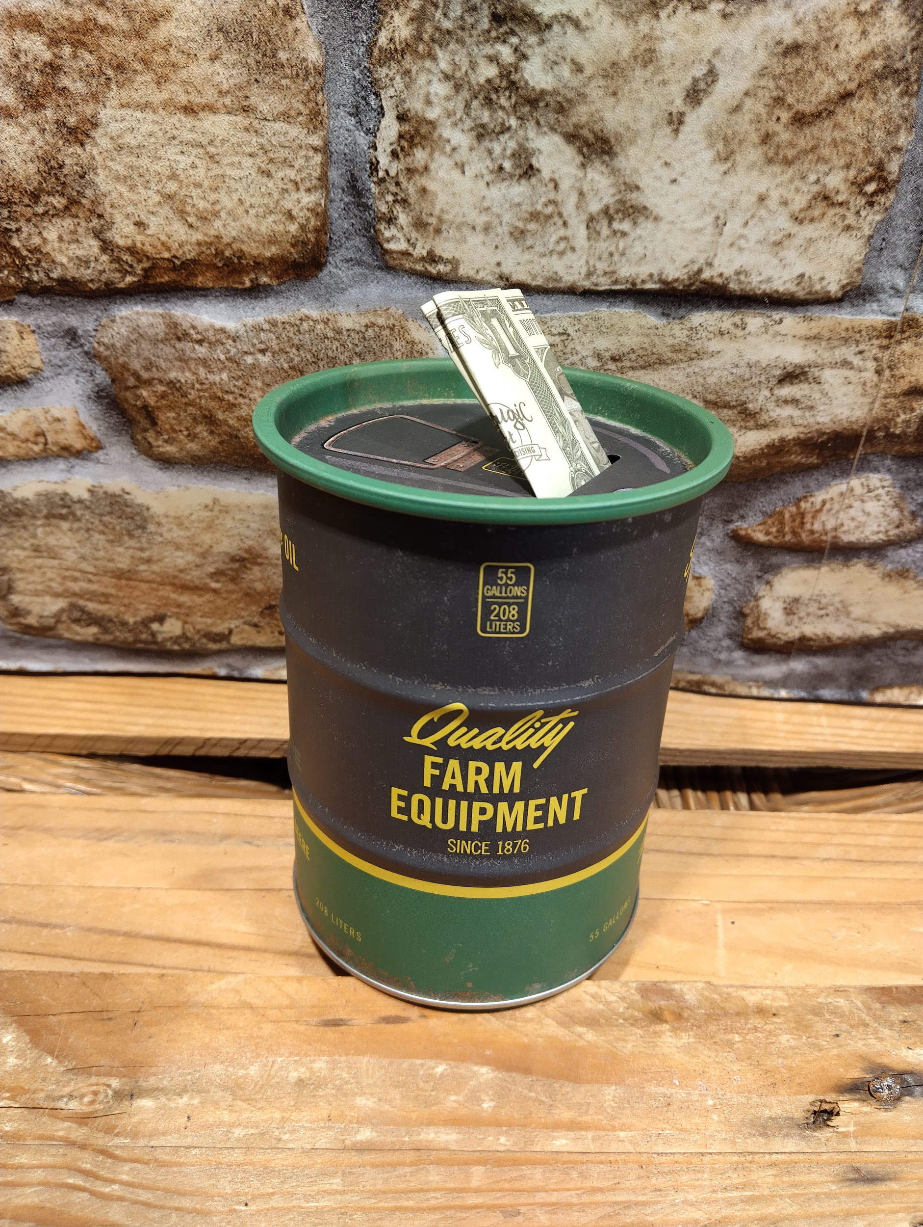 Tirelire baril John Deere publicitaire