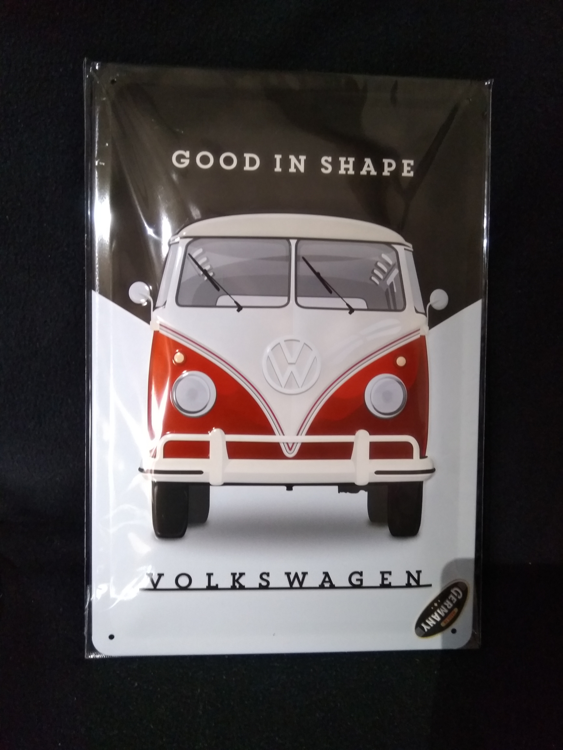 plaque métal vw combi rouge