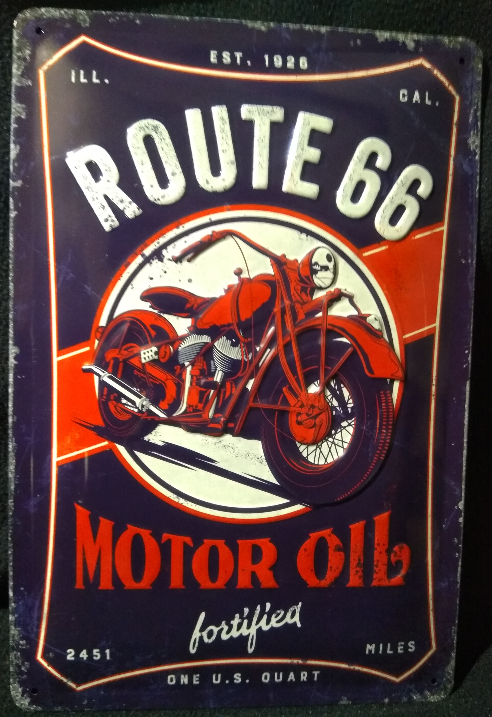 Plaque métal Route 66 motor oil 20 x 30