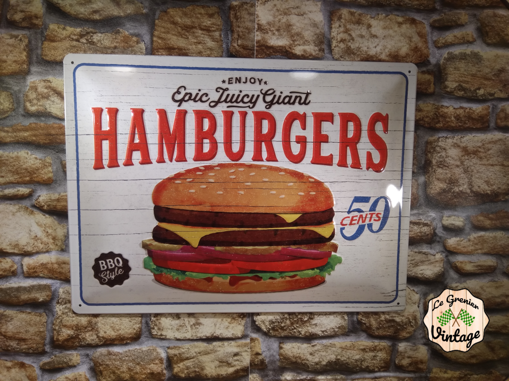 plaque metal fast-food hamburger retro 30x40