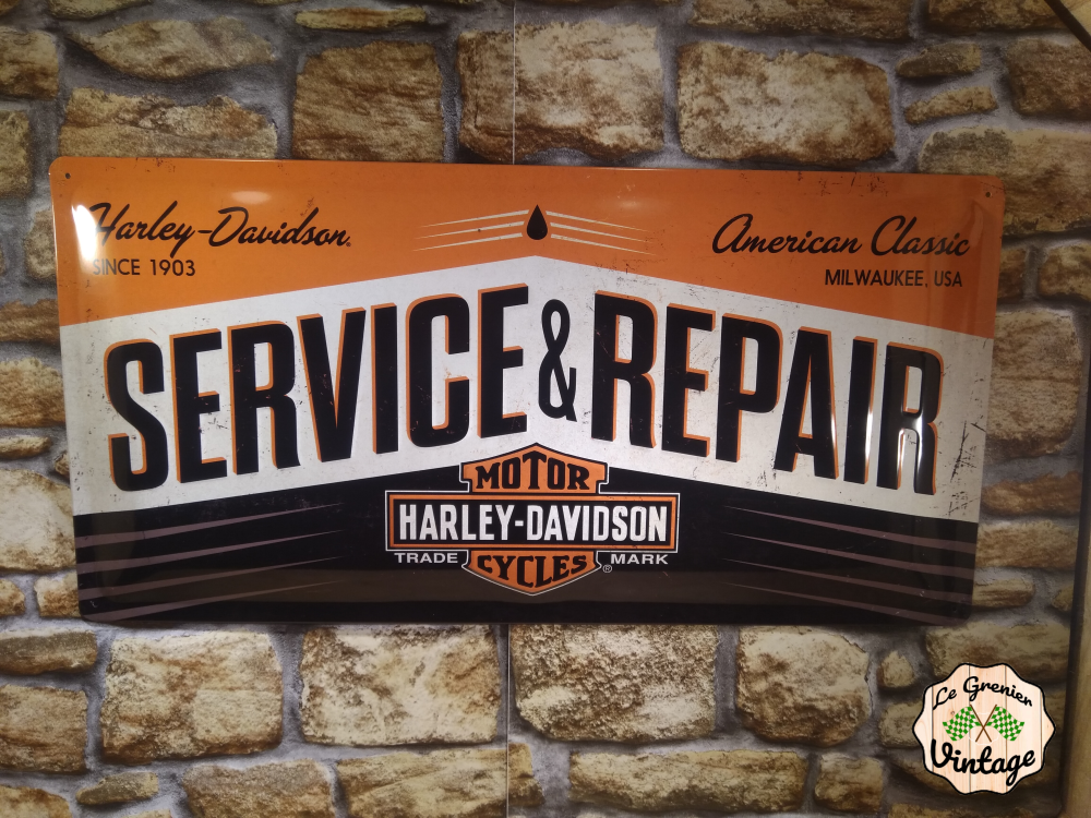 plaque publicitaire harley davidson service garage 50x25
