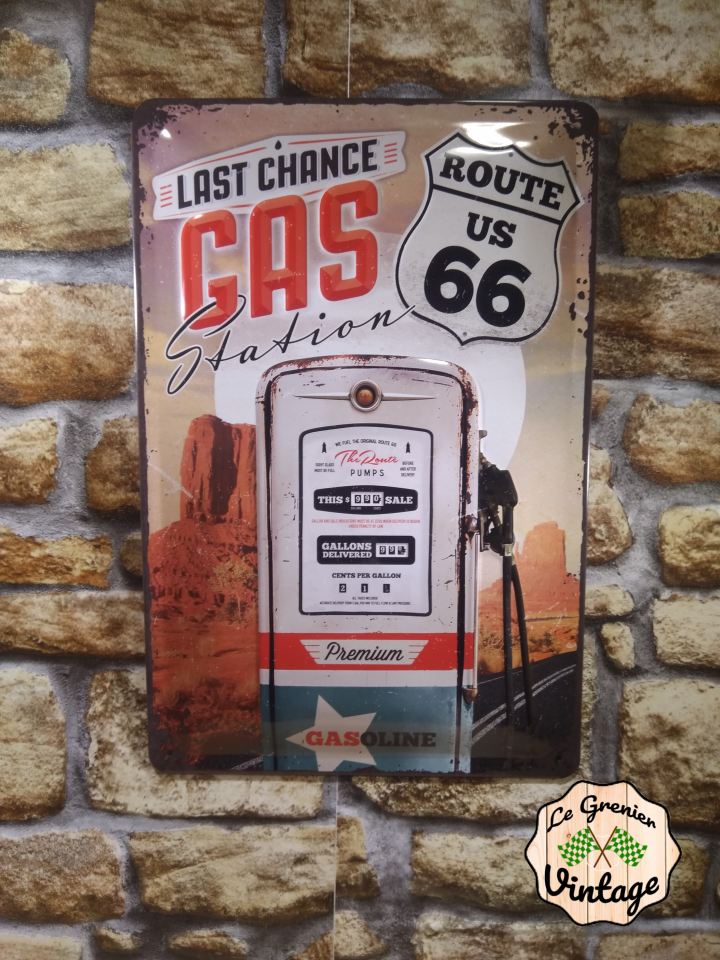 plaque métal route 66 pompe essence rétro vintage