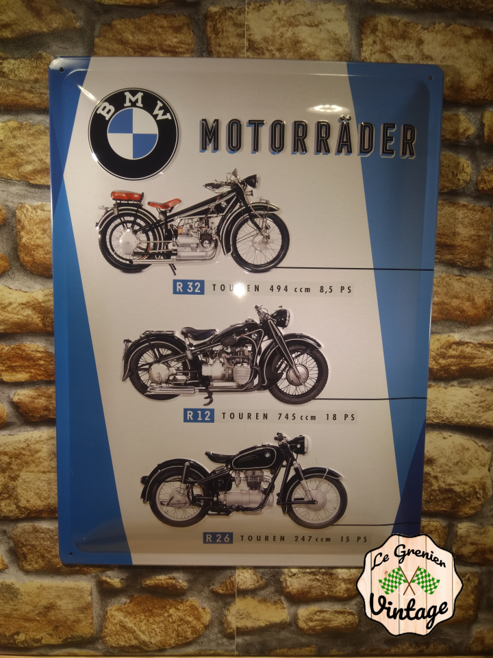plaque métal bmw moto histoire 30x40