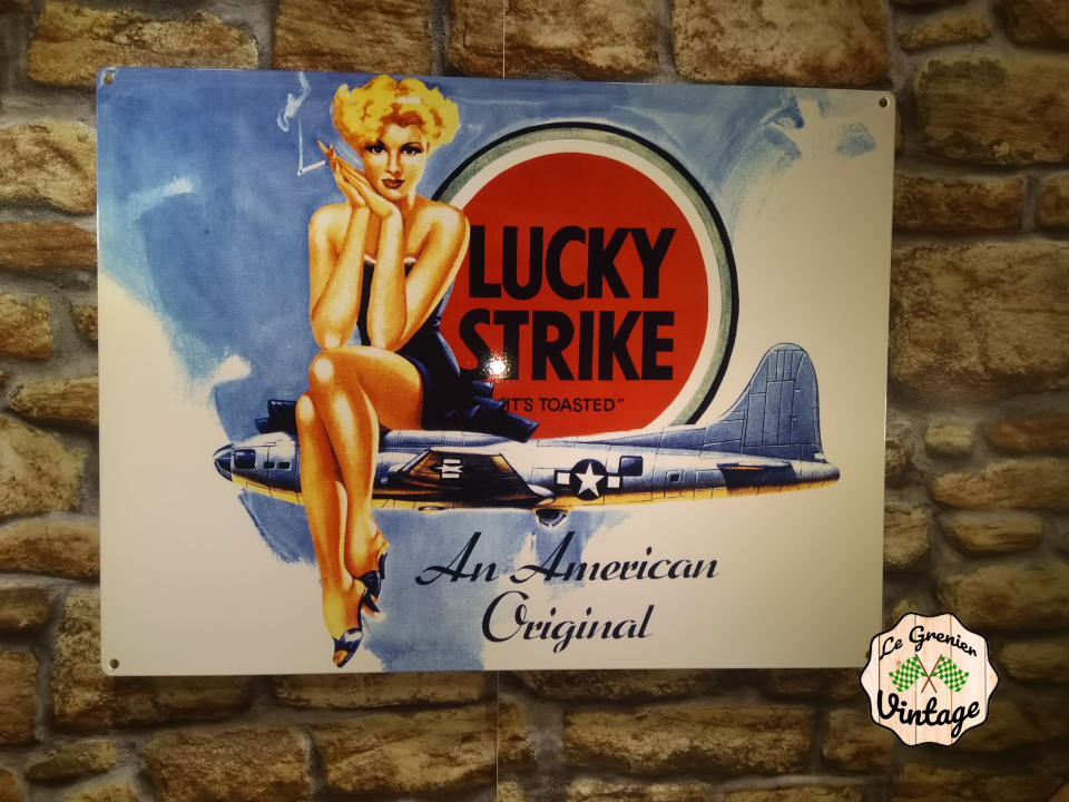 plaque publicitaire lucky strike retro pin up