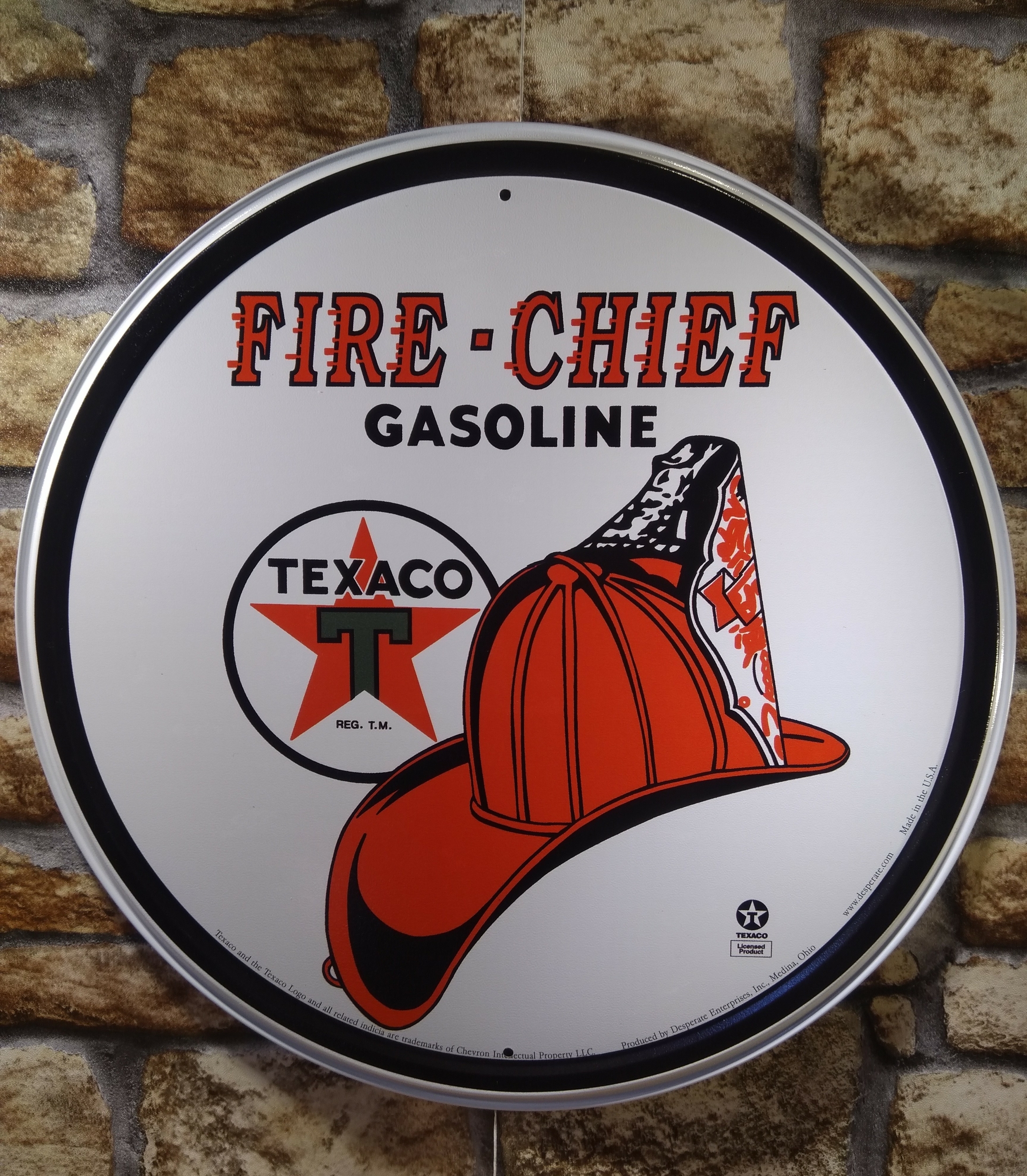 plaque métal ronde texaco fire-chief gasoline