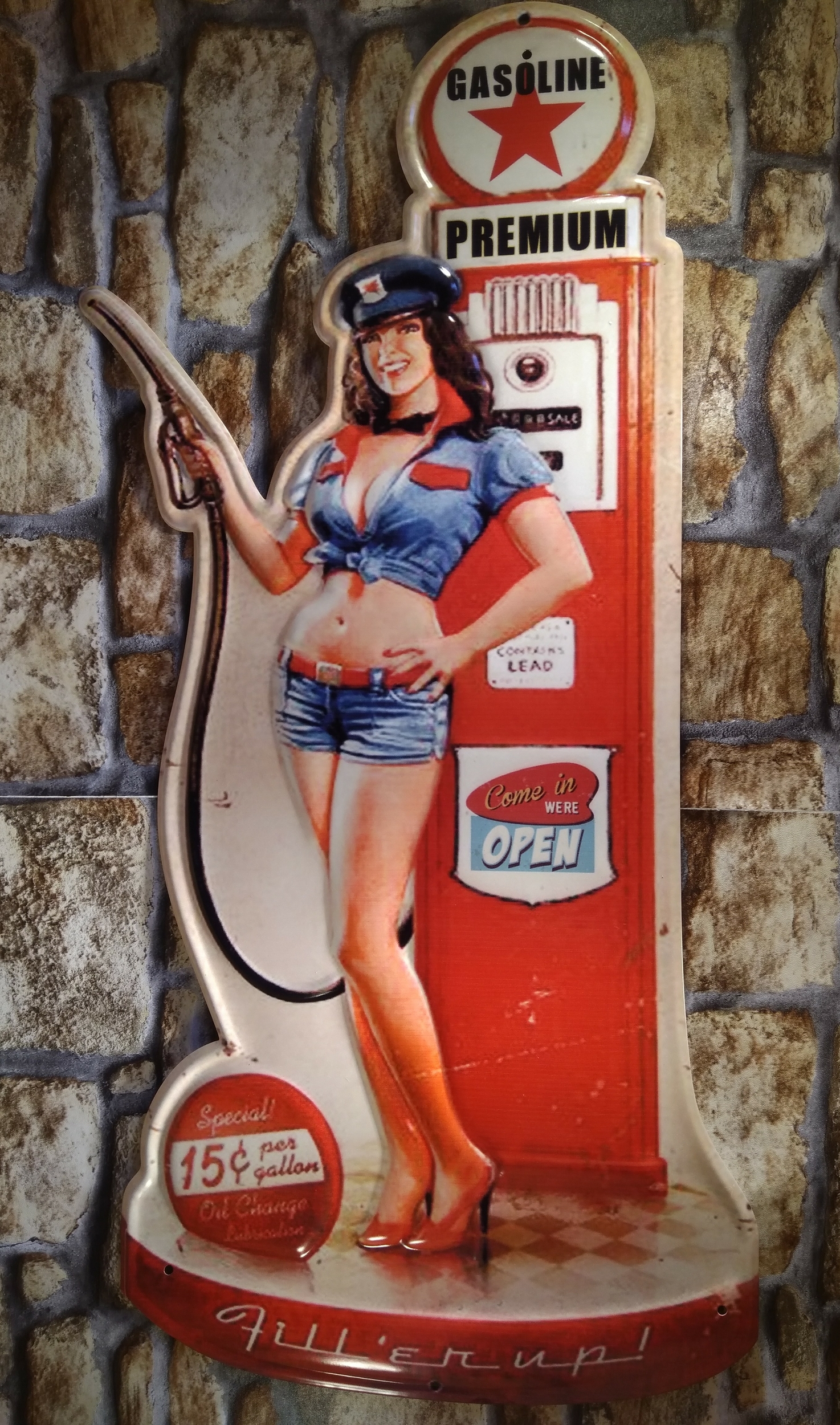 plaque mural déco pin-up pompe à essence gasoline rétro vintage