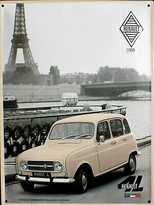 Plaque métal Renault 4L tour Eiffel 15 x 20