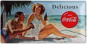 plaque coca-cola tôle couple plage