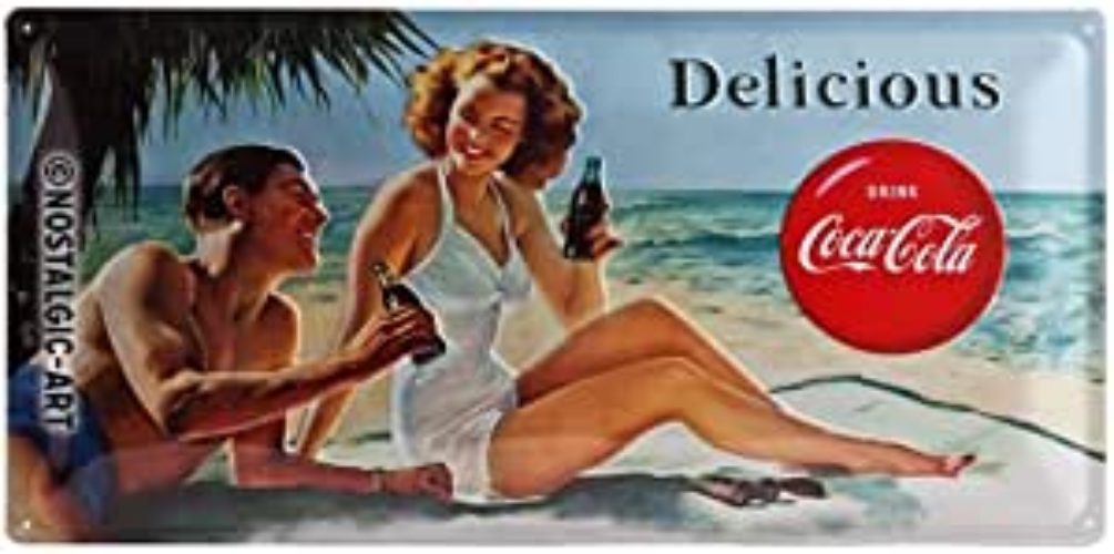 plaque vintage coca-cola pin-up plage