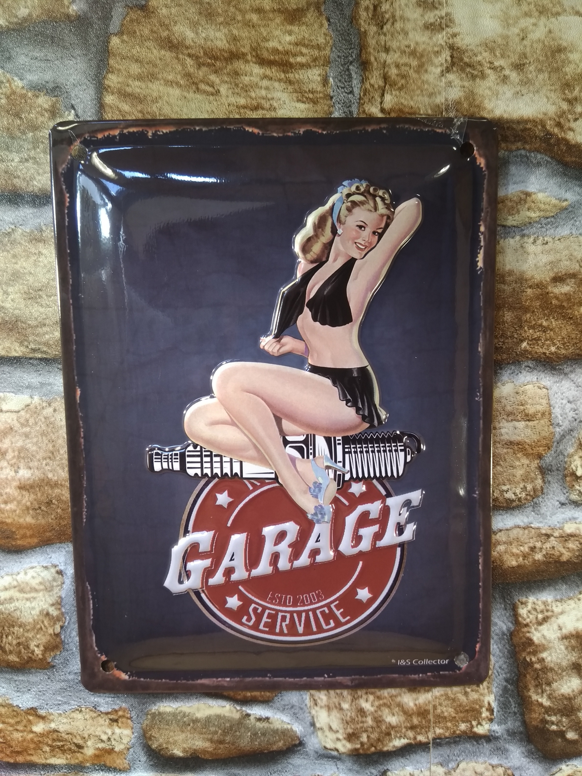 plaque métal déco rétro vintage garage pin-up