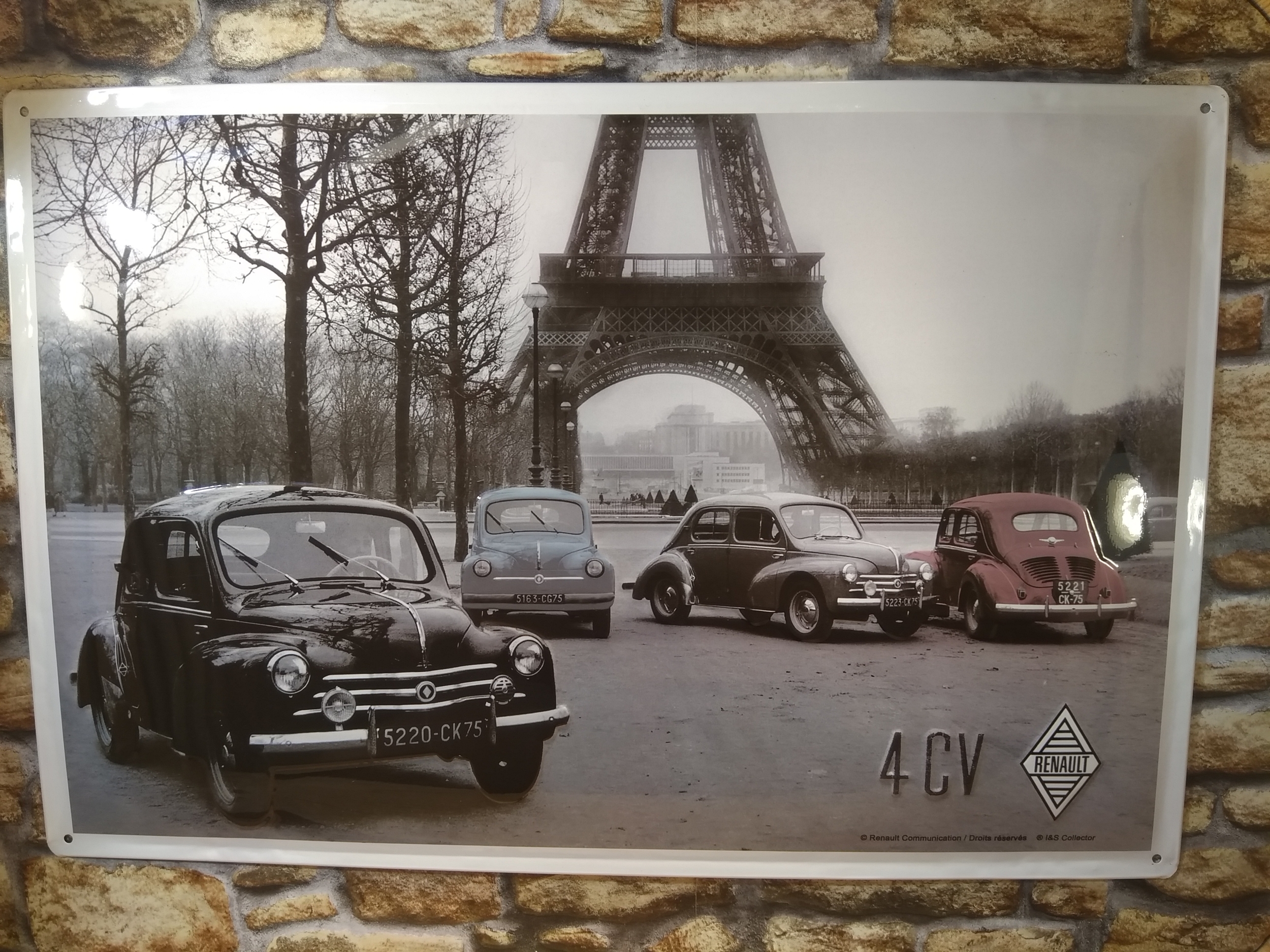 plaque métal renault 4CV tour eiffel rétro vintage