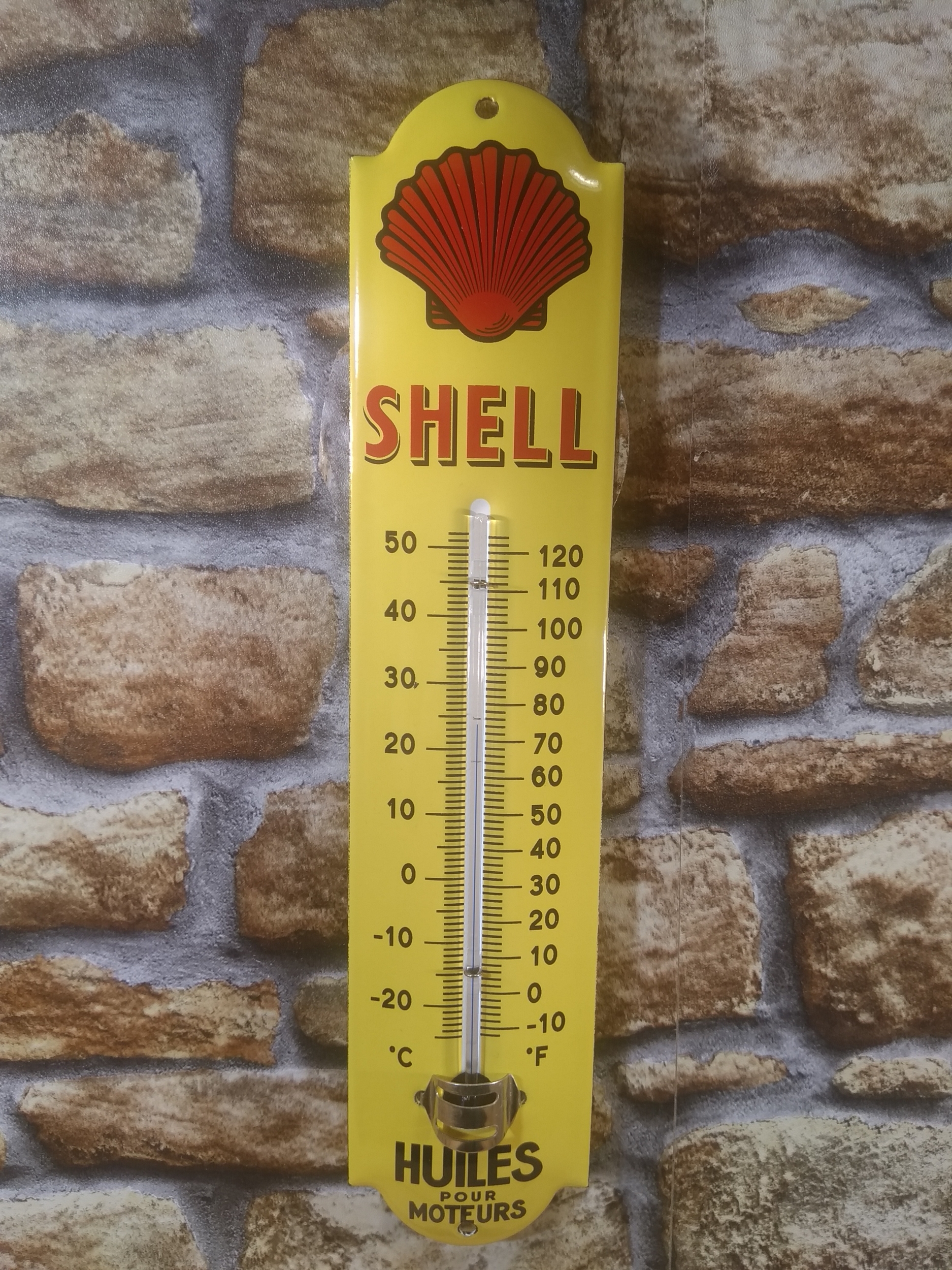 thermomètre émaillé déco garage huiles shell rétro vintage
