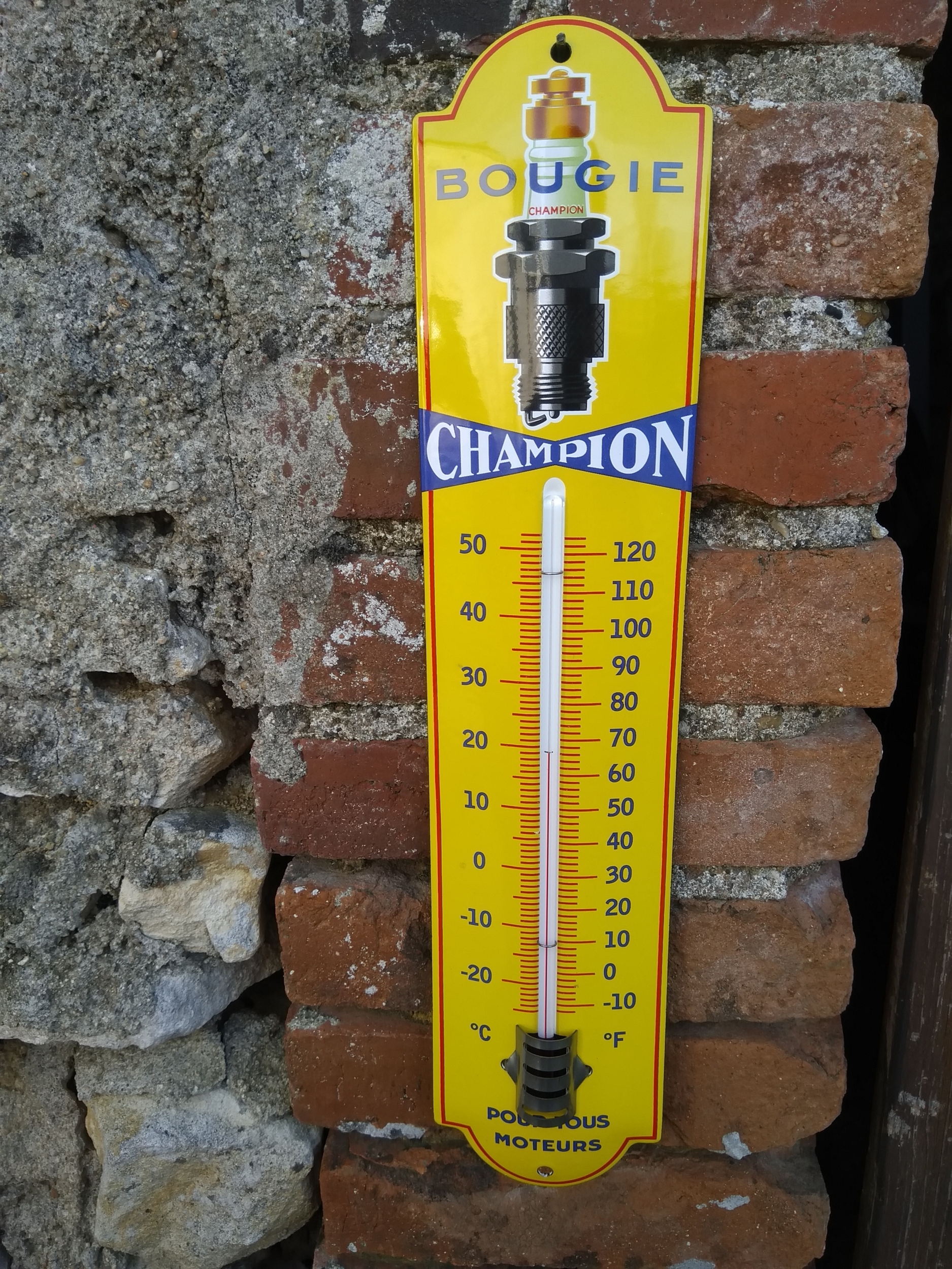 Thermometre décoratif extérieur en émail : Champion