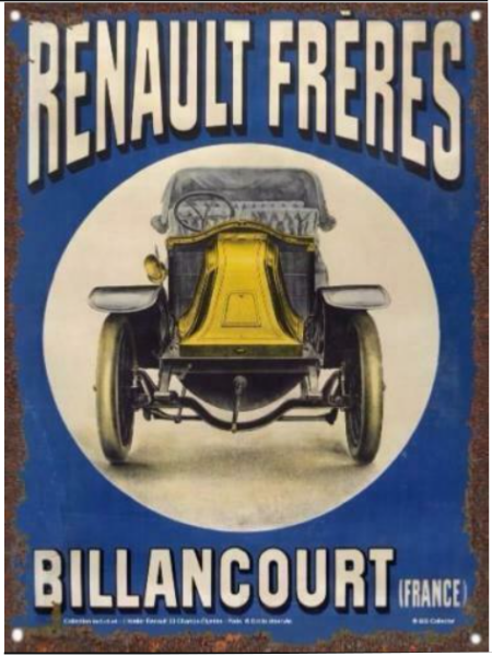 Plaque Renault frères Billancourt 30x40