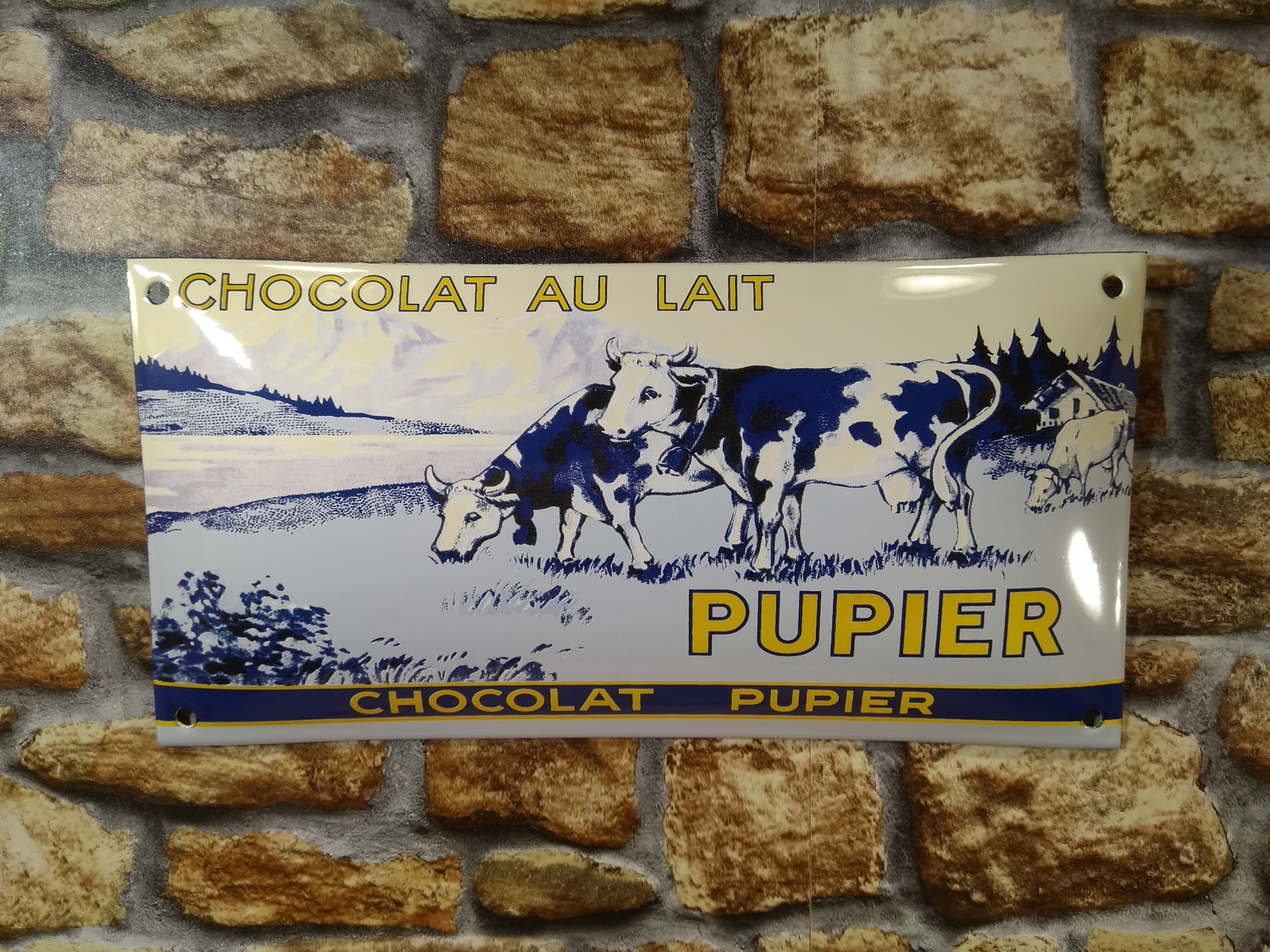 plaque émaillée chocolat pupier vintage