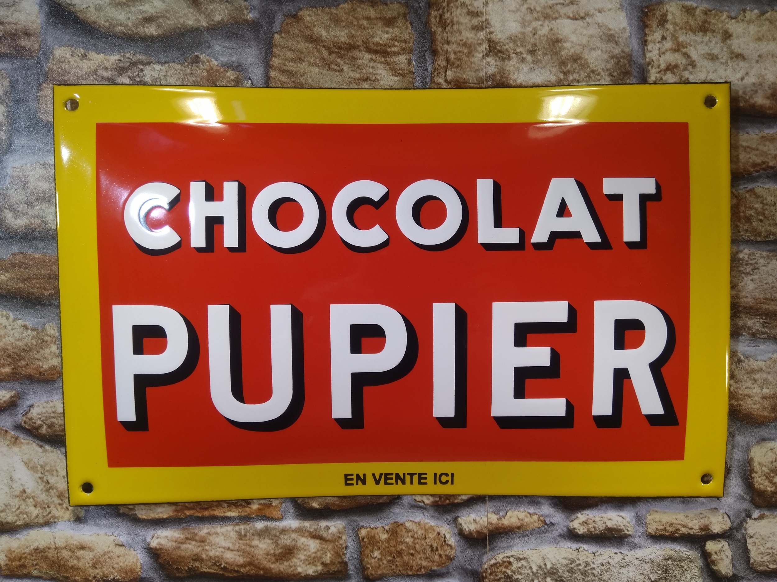 plaque émaillée publicitaire chocolat pupier