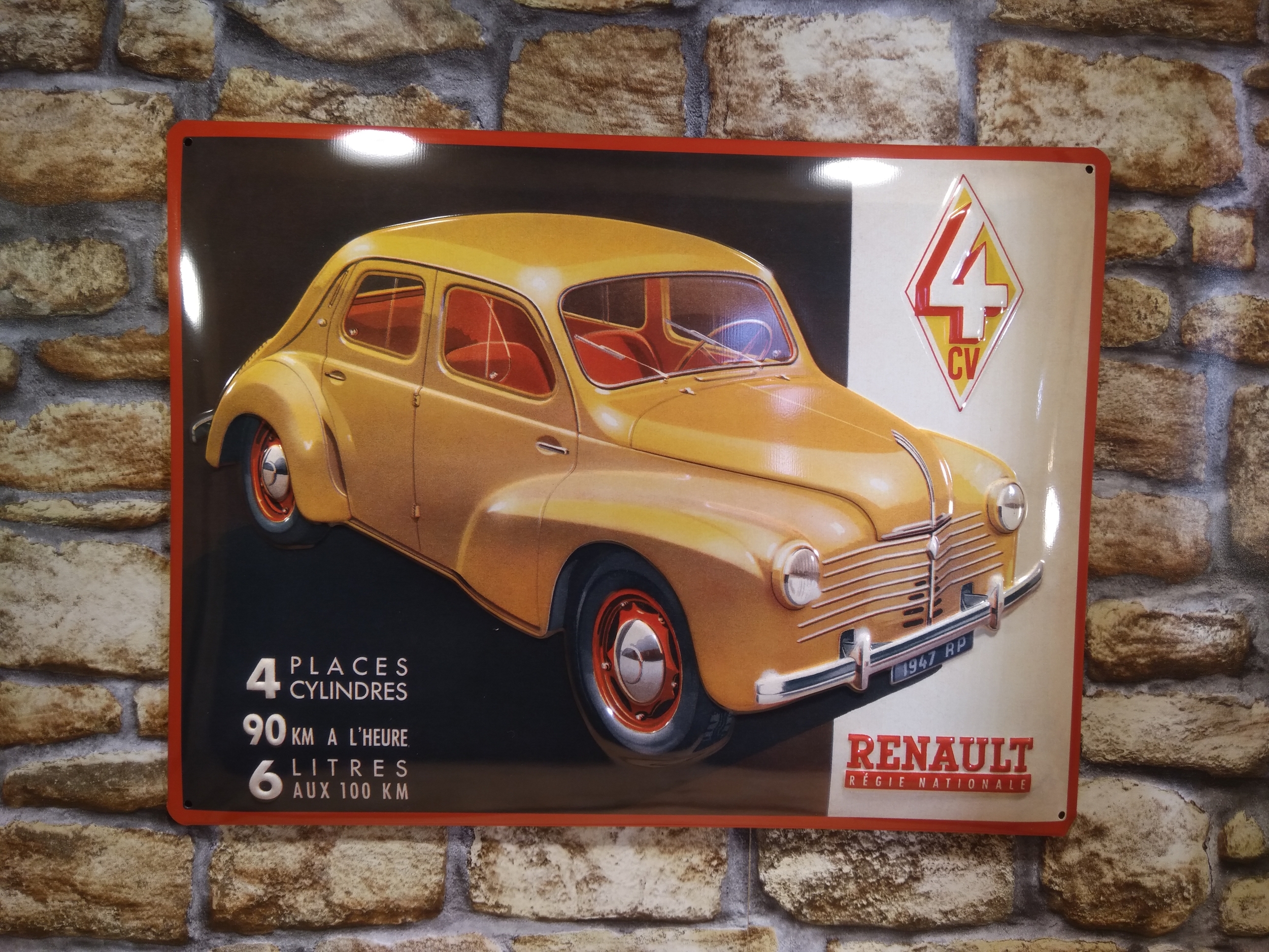 plaque métal publicitaire renault 4cv