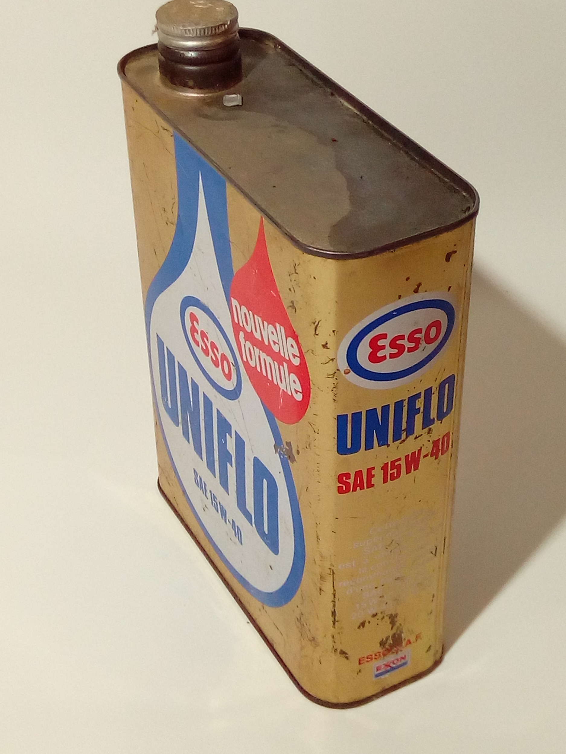 Ancien bidon d'huile esso uniflo oil motor garage collection vidange  voiture, Rêve de broc