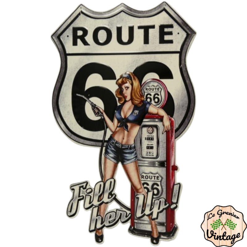 Plaque métal Route 66 pin-up