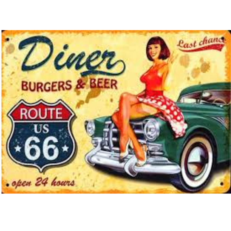 plaque vintage diner route 66 pin-up