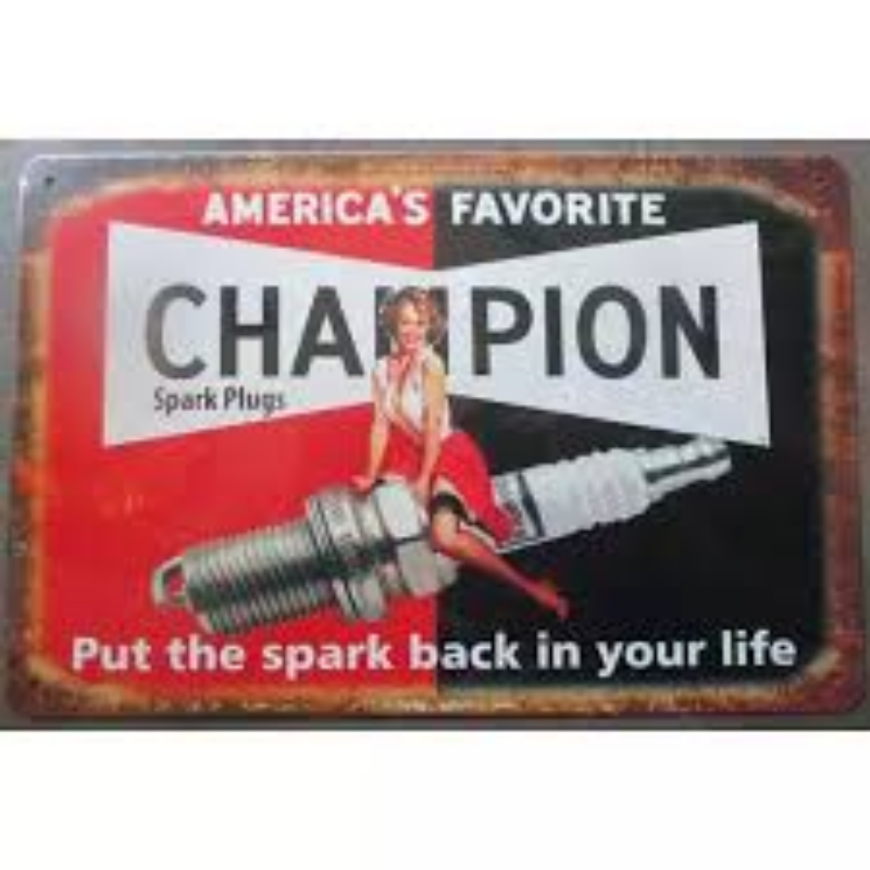 plaque vintage bougies champion pin-up