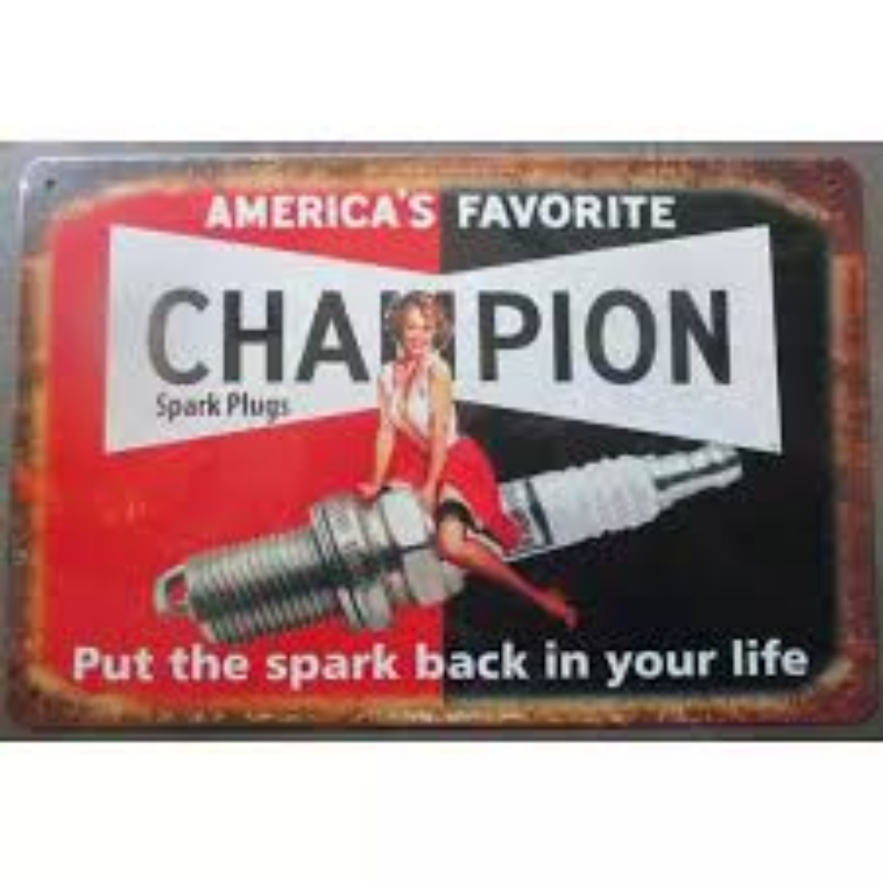 Plaque Bougies Champion Pin Up Garageatelierles Plaques Publicitaires Le Grenier Vintage 