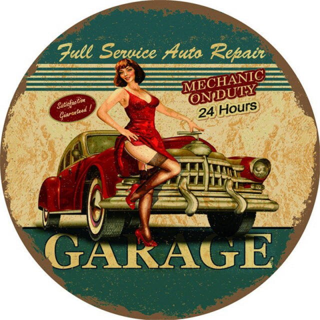Plaque ronde vintage garage