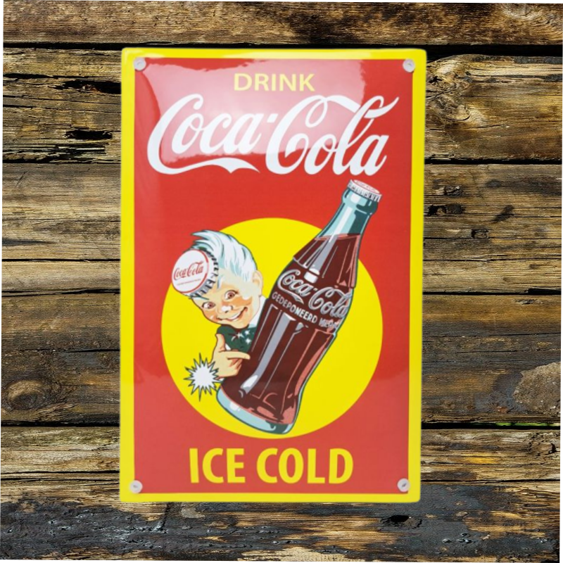 plaque émaillée vintage logo coca-cola boy