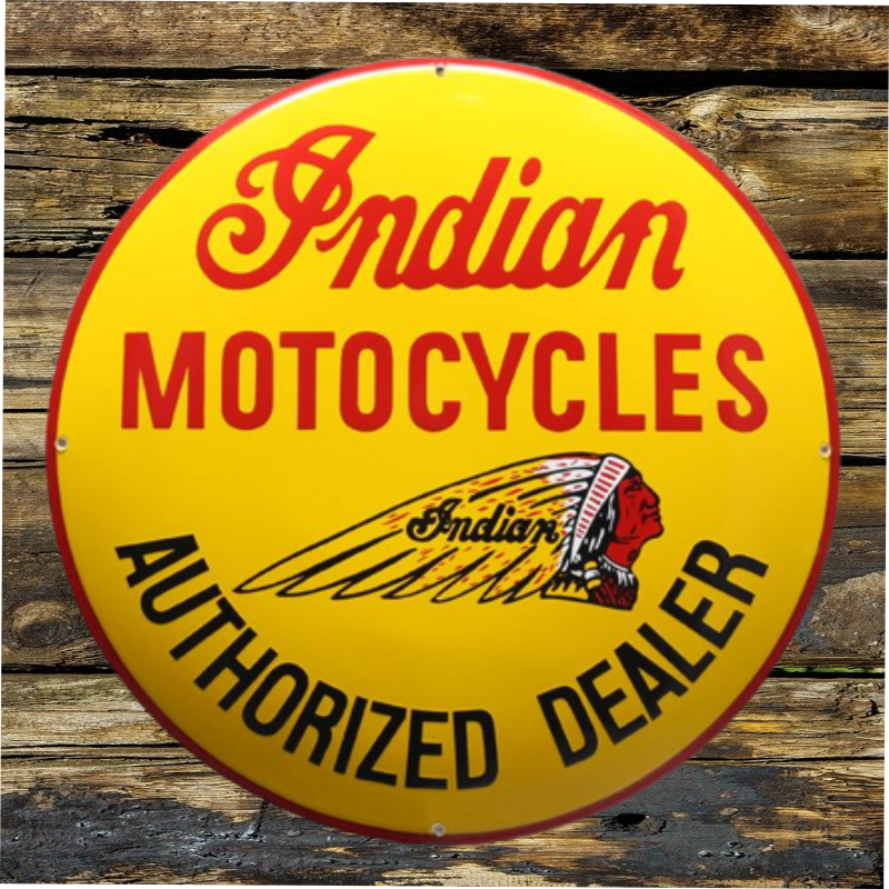 plaque émaillée bombée vintage Indian motocycles ronde