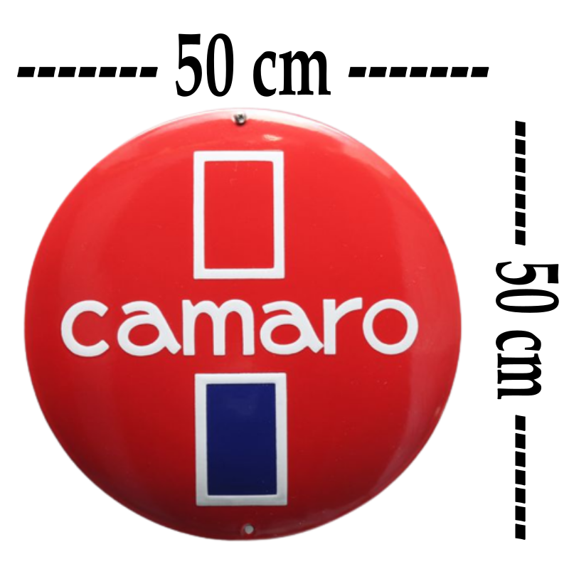 plaque émaillée bombée ronde Camaro