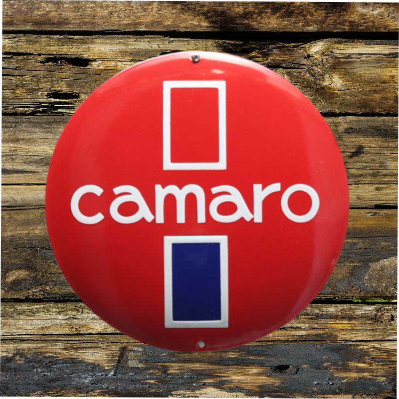 plaque émaillée bombée vintage logo Camaro