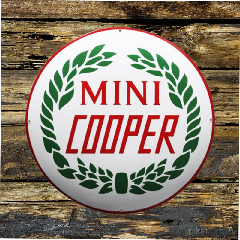 plaque émaillée bombée vintage logo Mini cooper