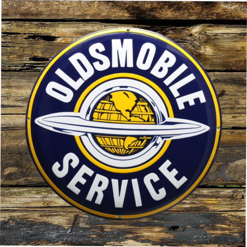 plaque émaillée bombée vintage logo oldsmobile service