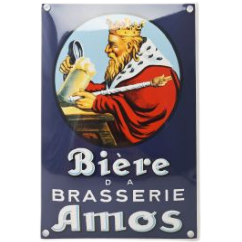 Plaque émaillée bière brasserie Amos